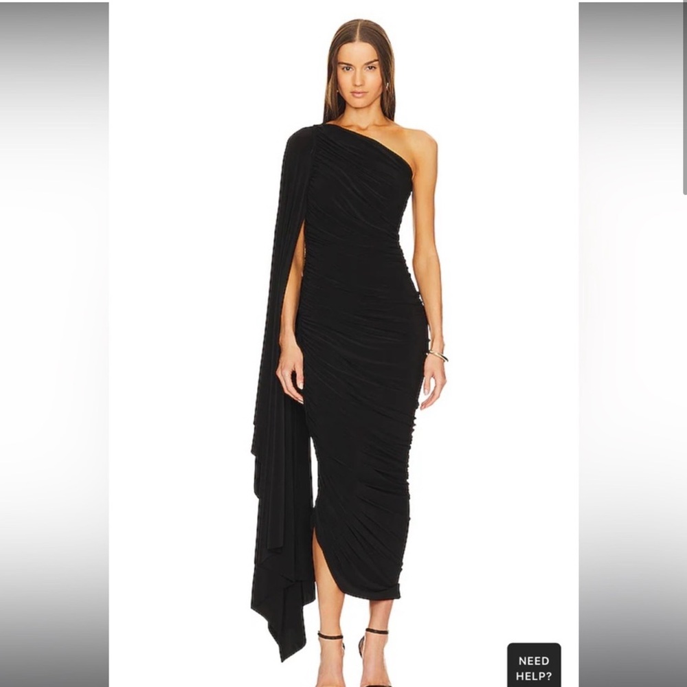 Norma Kamali Black One-Shoulder Draped Ruched Midi Dress